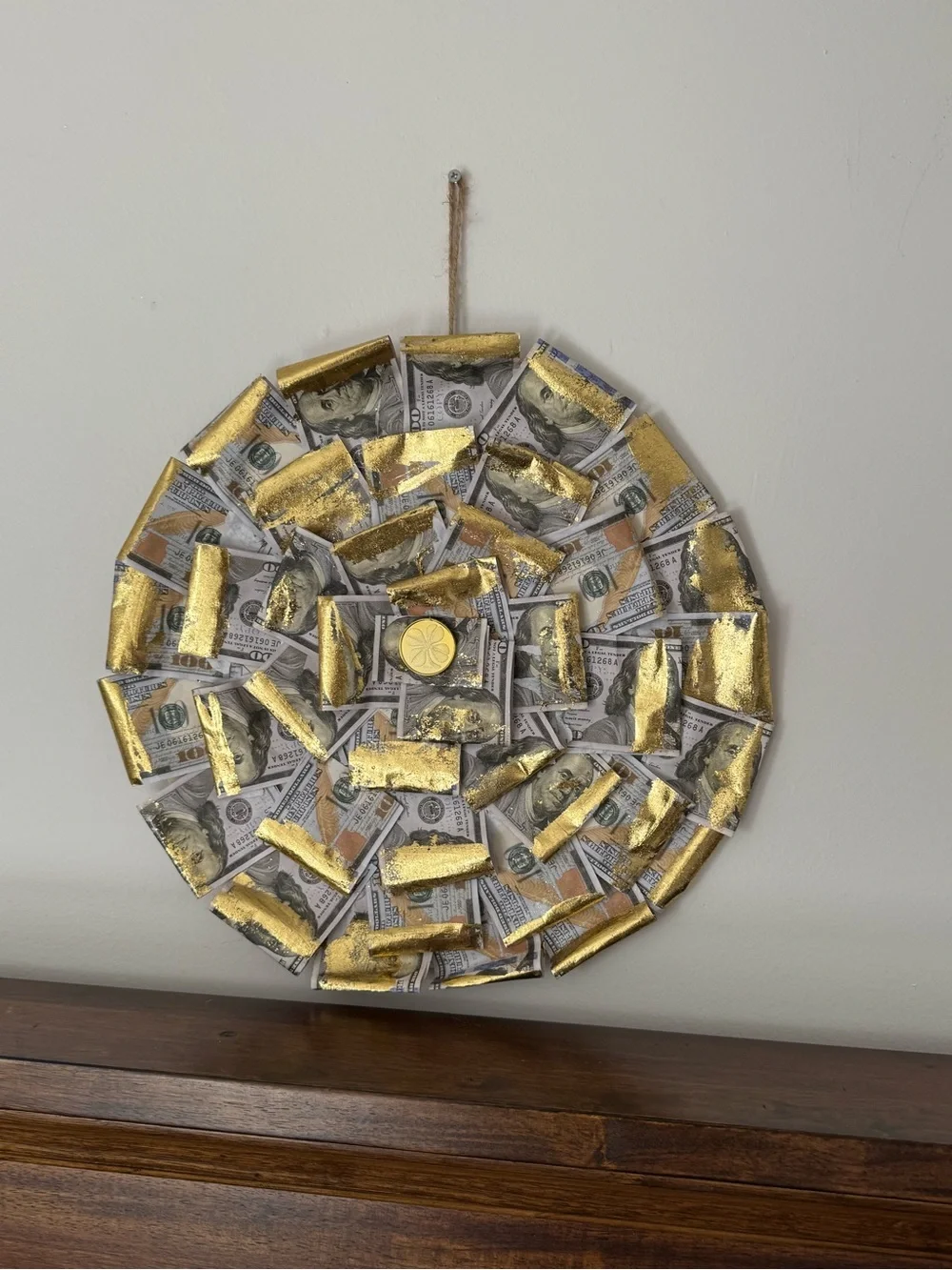Gold and White Decorative Money Print Wall Art